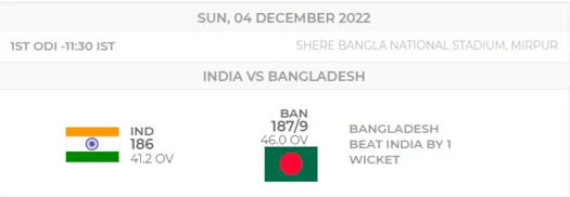 IN vs BAN First ODI Result
